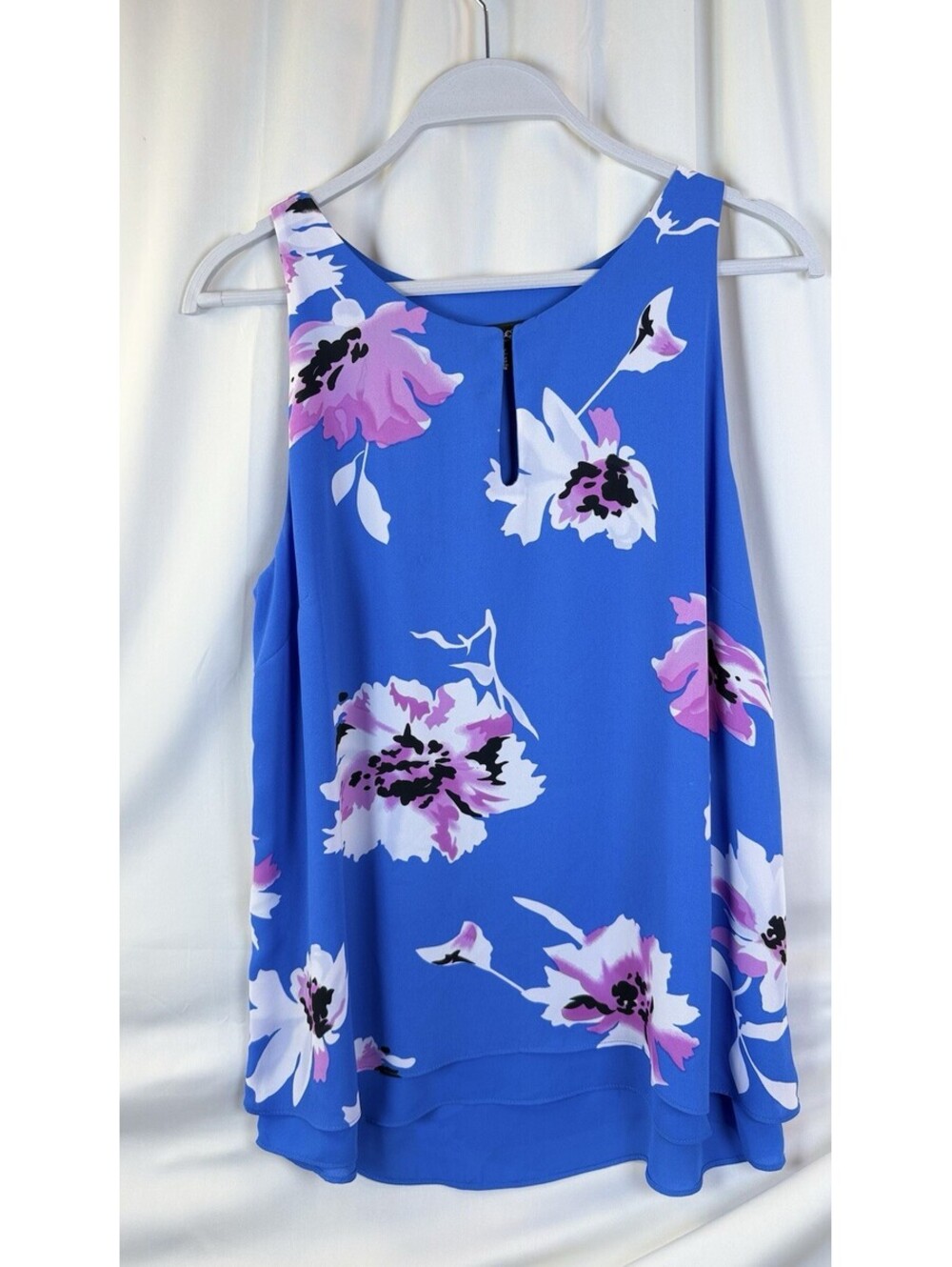 Jasmine & Juliana Blue With Tropical Flowers Top Sleeveless Blouse Business Med